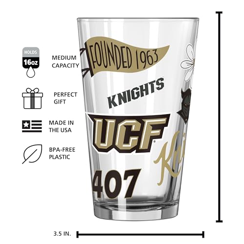 Image of Logo Brands NCAA 16 oz Pint Glass - Durable Glass With Bold Team Color- Chip-Resistant Rim Drinkware For Fans, Tailgates, Home Bars & Everyday Use