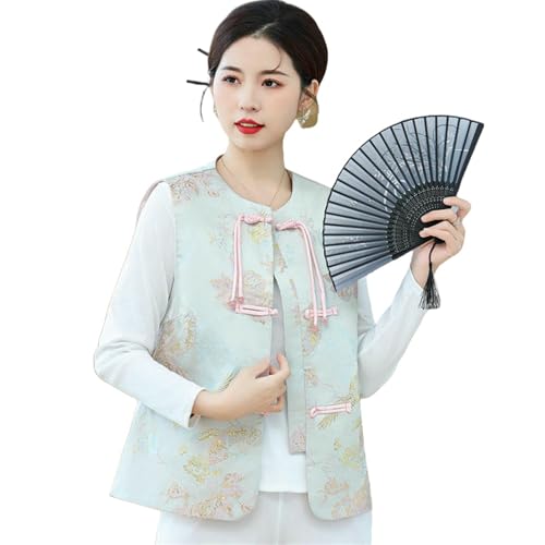 Gilet brodé femme col rond aux boutons grenouille traditionnels
