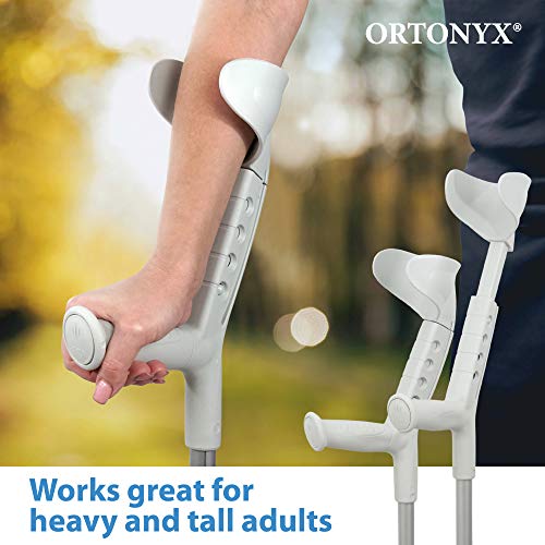 ORTONYX Forearm Crutches with Adjustable Support (1 Pair), Ergonomic Comfortable Wrist Handle, Heavy Duty for Standard and Tall Adults, Lightweight Aluminum / 200700
