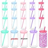 Picture of Maucircol 16 Oz Acrylic Snowglobe Tumbler, 20 Pack Pre-Drilled Double Wall Plastic Clear Cup for Glitter Snow Globe Diy, Double Wall Plastic Snowglobe Cup with Colorful Lid