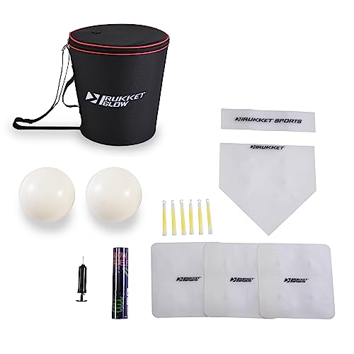 Rukket Glow-in-The-Dark Kickball Set with Quick Charger Bag, 2 Kickballs, Throw-Down Bases, and Light Sticks