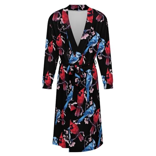 Cardinal Bird Blue Jay Soft Robe Long Sleeve Bathrobes V Neck Sleepwear Spa Robes with Belt Men Woman4
