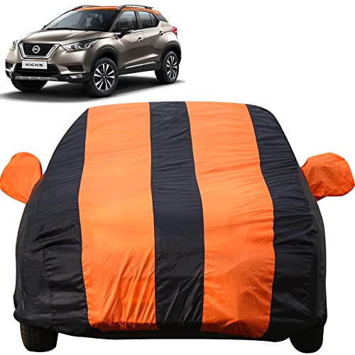 Image of Autofact Car Body Cover for Nissan Kicks (Mirror Pocket, Premium Fabric, Triple Stiched, Fully Elastic, Orange /Blue Color)