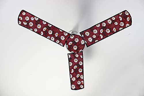 Image of Stylista Waterproof & Dustproof Three Blade Ceiling Fan Cover with attachable Enclosure Set of 3 Fan Covers Floral Pattern Red