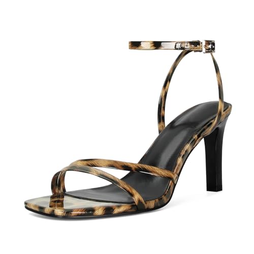 Image of SOVANYOU Heeled Sandals for Women Dressy Square Open Toe Strappy High Heels with Ankle Strap for Wedding Party Daily Wear
