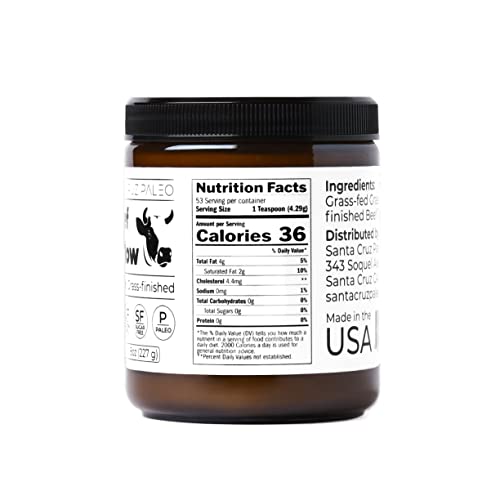 Santa Cruz Paleo Beef Tallow for Skin Care & Cooking, 100% Grass Fed and Finished, Gluten Free, Keto, Sugar Free, Paleo, Use as Lip Balm or Moisturizer, With Vitamin D, E, K, B1, A, Fatty Acids, 8 Oz