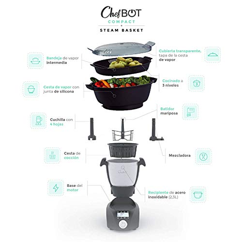 CREATE-CHEFBOT-COMPACT-Robot-de-Cocina-Multifuncion-Compacto-Cocina-al-Vapor-23-Funciones-10-Velocidades-con-Turbo-Bol-de-Acero-inoxidable-23-L-Libre-BPA-Con-Recetario-Blanco
