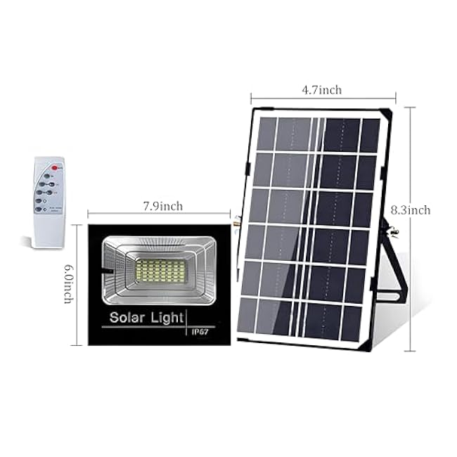 DuBom 20W to 800w 6000K Solar Flood Light Outdoor Remote, IP67 Waterproof Solar Power Security Light Auto On/Off, Dusk to Dawn for Yard, Gazebo, Shed, Barn, Porch, Patio, Garage, Garden (65W)