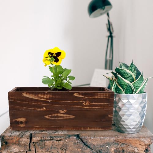 Jardinera de madera rectangular maciza para decorar plantas de exterior en balcones rusticos 7