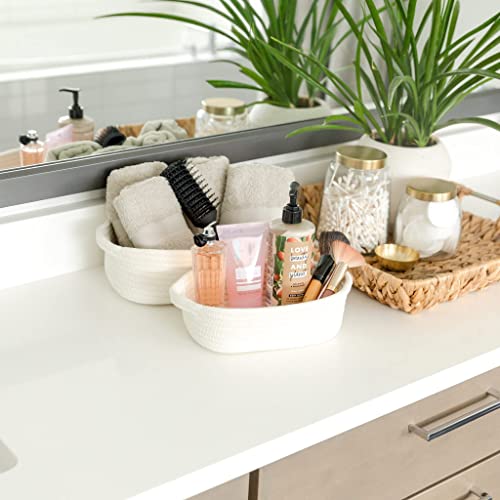 Naturalcozy 5-Piece Rectangle Storage Basket Set- Natural Cotton Rope Woven Baskets For Organizing! Small Basket For Montessori, Baby Nursery, Dog Toy Baskets, Cat Toy Box, Bathroom Organization Bin #TOP4