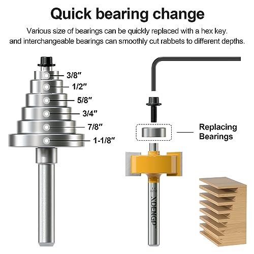 Image of Rabbet Router Bit Set 1 /4 Shank, Rabbeting Router Bits 1pcs with 6 Bearings for Interchangeable and Adjustable Multi Depths Cutter 1 /8 inch, 1 /4 inch, 5 /16 inch, 3 /8 inch, 7 /16 inch, 1 /2 inch