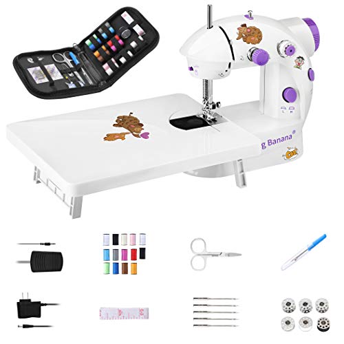 Mini Sewing Machine with Extension Table, Adjustable 2-Speed 2-Thread Sewing Machine, Portable Electric Sewing Machine with Foot Pedal, for Denim Leather etc DIY (White) (White)