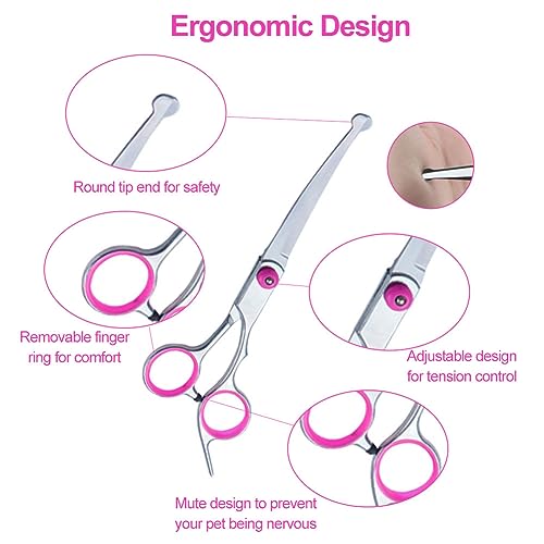 Pet Grooming Scissors,Up Curved Dog Grooming Scissors,Dog Grooming Scissors with Safety Round Tip,Professional Pet Cat Shears Trimming Clippers Shaver - Image 4