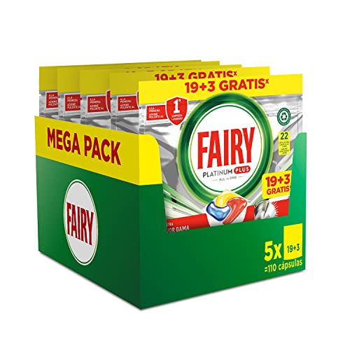 Fairy, Platinum Plus Limón, Cápsulas De Lavavajillas Todo En Uno, 5 x 22 Cápsulas