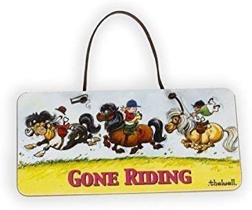 Thelwell 'Gone Riding' Rectangular Door Sign, 20cm x 10cm, Melamine, Humorous Theme, Yellow