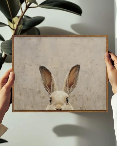 Image of KISSFOX Framed Wall Art Vintage Wall Decor Rabbit Pictures Easter Bunny Canvas Art Rustic Animal Paintings Retro Artwork For Bedroom Living Room Kitchen