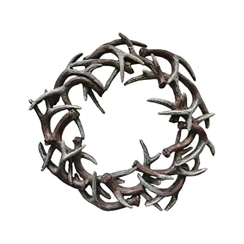 Plcnn 33cm Faux Antler Wreath, Handmade Farmhouse Antler Wreath Resin Animal Wall Decor for Front Door Wall Home Decor, Brown Cover