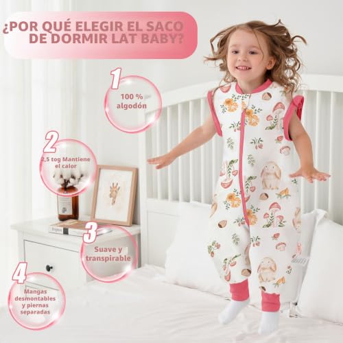 Miniatura 3 de Lat Saco De Dormir Con Pies 2.5 Tog, Saco De Dormir De Invierno Con Piernas Y Mangas Desmontables, 100 Algodón Para Bebé Conejo, M