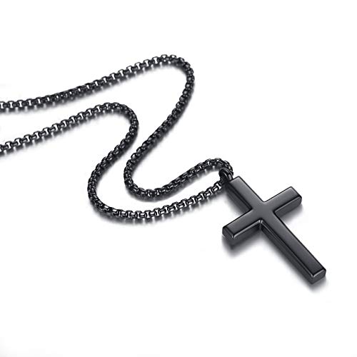 Revemcn Simple Men’s Stainless Steel Cross Pendant Chain Necklace For Men Women, 20-24 Inches Chain (20, Black Tone - Rolo Cable Chain) #TOP1