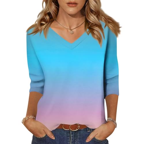 HTHLVMD Womens 3/4 Length Sleeve Tunic Tops Summer Fall Outfits 2025 Three Quarter Sleeve Casual V Neck T Shirts for Women