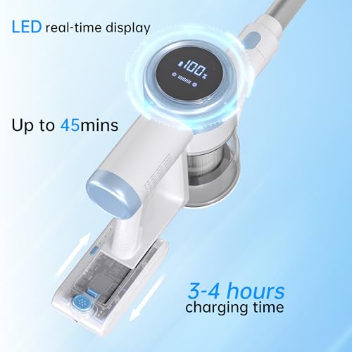 Image of Cordless Vacuum Cleaner, 45Kpa Powerful Stick Vacuum, HEPA Filter,45Mins Rechargeable Battery, Anti-Tangle V-Roller, Lightweight Handheld for Hardwood Floor,Carpet,Pet Hair,Home & RV Cleaning