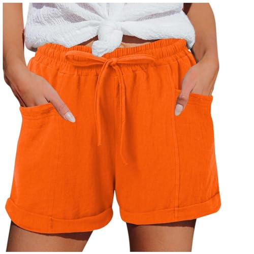 Generisch Pantalones casuales de pierna recta para mujer, cintura alta, pantalones cortos sueltos, pantalones casuales de moda, naranja, S
