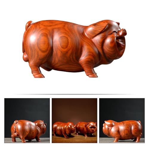Estatua de cerdo de madera tallada para decoración miniatura 7