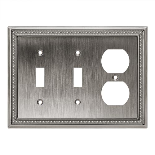 Image of Henne Bery Sunken Pearls Heavy Duty Decorative Wall Plate Switch Plate Outlet Cover (Double Toggle /Single Duplex, Heirloom Silver)