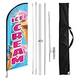 FSFLAG Ice Cream Feather Swooper Flag, 11ft x 2.1ft Pink, Yellow, Blue, Indoor/Outdoor Ice Cream Business Sign