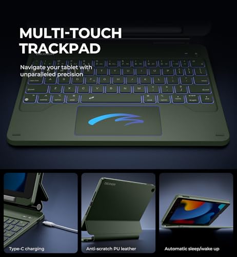 Image of Dexnor for iPad 9th Generation Case with Keyboard Floating Cantilever Magnetic Stand Multi-Touch Trackpad Backlit Pencil Holder Magic Style Keyboard for iPad 9th /8th /7th Generation 10.2 inch, Army Green