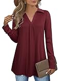 Vivilli V Neck Long Tunics For Women, Ladies Tunic Tops Long Sleeve Winter Cotton Maternity Tops For