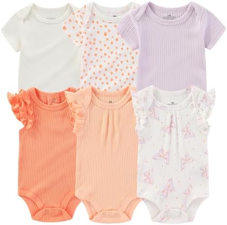 Baby Bodysuit 6 Pack Soft Mixed Ribbed Short Sleeve Romper Infant...