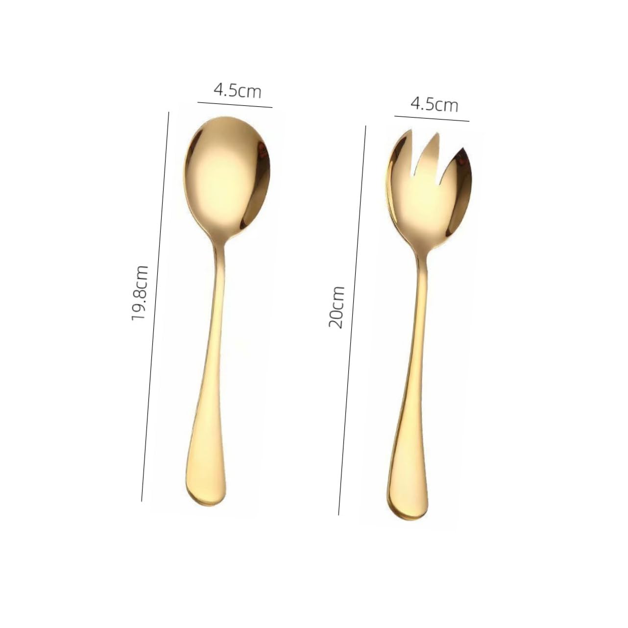 VINTORKY 2pcs Salad Fork and Spoon Stainless Steel Gold Plating Home Dinner Utensils Serving Set