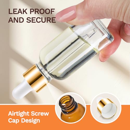 Bumobum 5 Pcs, 1 oz Dropper Bottle Clear Eye Dropper Bottles with 2 Droppers, 1 Funnel, 1 Pipette & 8 Labels, 30 ml Tincture Bottles with Dropper for Essential Hair Oils Serums Body Cuticle Oils3