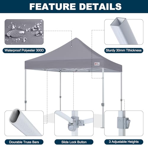 Image of MASTERCANOPY 10x10 Heavy Duty Pop Up Canopy Tent with Roller Bag(Grey)