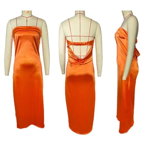 Image of Womens Strapless Satin Maxi Dress Backless Tube Dress | Strapless satin maxi dress with elastic back folded bust backless cut smooth drape and slim tube fit for events