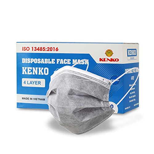 KENKO Disposable 4-Ply Face Masks, Breathable & Comfortable Filter Safety Mask, Protection Grey Mask for Dust Air Pollution