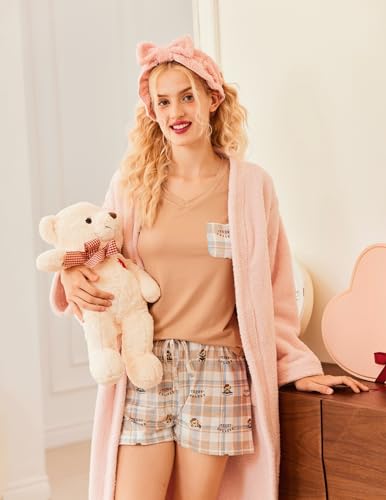 Image of Ekouaer Womens Pajama Sets Short Sleeve Pajamas for Women Sets Soft Lounge Sets Casual V Neck Sleepwear PJS