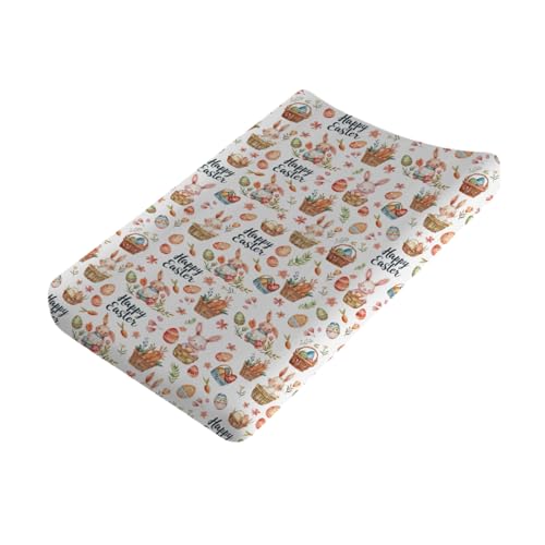 Easter Rabbits Baby Changing Pad Covers,Unisex Easter Bunnies Eggs Changing Pad Cover for Baby Girls Boys,Comfortable Breathable Changing Table Covers,Polyester Easy Care Diaper Changing Pad Covers