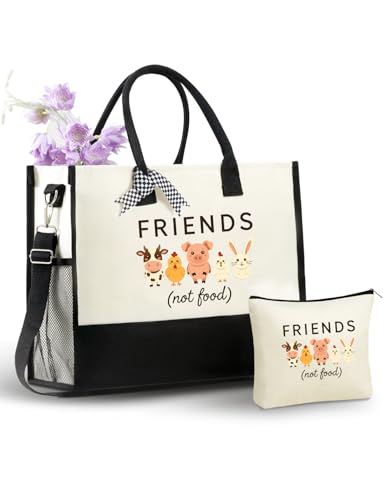 InnoBeta Vegan Gifts for Women Vegan Tote Bag with Top Zipper Closure and Shoulder Strap for Birthday Mothers Day Christmas