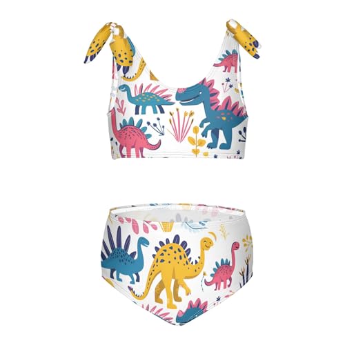 Girls' Bikini Set, Cute Funny Kids Dinosaurs Pattern Kids Swimsuit 2 Pcs Beach Bathing Suit