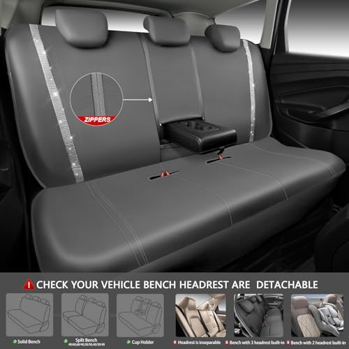 Image of CAR PASS Bling Car Seat Covers Full Set, Shining Glitter Rhinestone Diamond Waterproof Faux Leather Interior Sets Universal Fit Automotive Glitter Crystal Sparkle Strips for Cute Women Girl, Gray