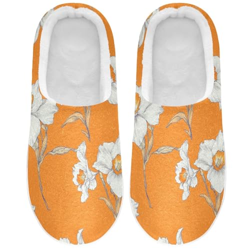JUNZAN Safari Narcissus Orange Cotton Slippers for Men Washable Memory Foam Ladies Slippers for Bedroom Birthday Presents 6-7