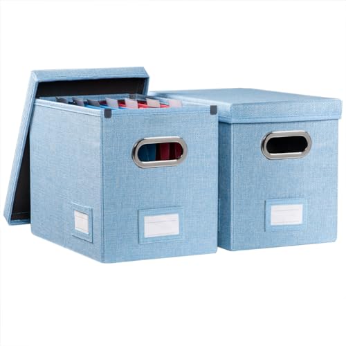 PRANDOM Collapsible File Organizer Box set (2) – Blue, 14x9.3x10.8 in
