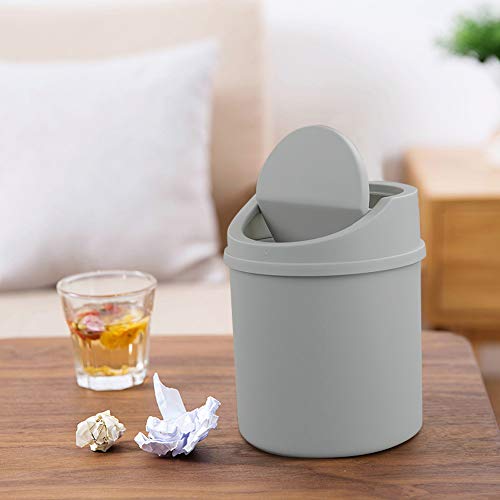 Fiazony Plastic Desktop Mini Trash Can With Swing Lid, Grey #TOP4