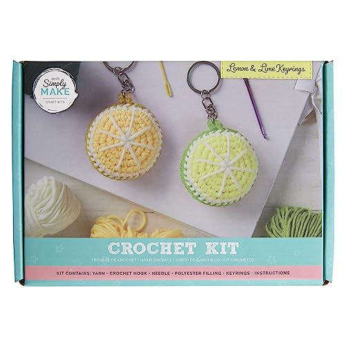 Simply Make Docrafts Crochet Key Ring Craft Kit Lemon and Lime Fruit Bright Coloured, Contains All Supplies Needed