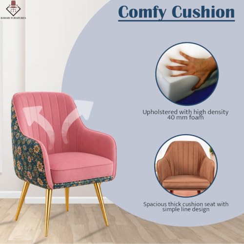 Image of Set of 2 Accent Chair for Living Room | Modern Armchair in Soft Velvet Fabric with Sturdy Legs | Premium Chair for Home Living Room Bedroom Restaurent | (Gold Legs, Pink Floral)