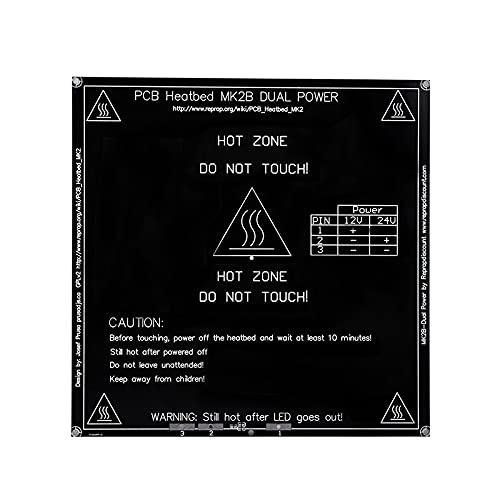 Lysee 3D Printer Parts & Accessories - PCB MK2B Heatbed 214214mm with led and 100K ohm thermistor and Cable Black/White/Red for 3D Printer - (Size: Black with Cable)