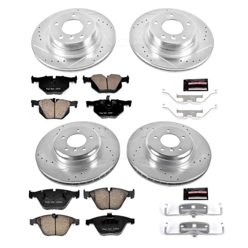 Image of PowerStop Front and Rear Brake Kit for BMW 335i xDrive 2011-12 - Drilled and Slotted Disc Rotors with Carbon-Fiber Ceramic Brake Pads Replacement, K6059