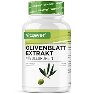 Olijfbladextract – 180 capsules met elk 650 mg – Olijfbladextract met 40% Oleuropein = 260 mg – Hooggedoseerd – Veganistisch